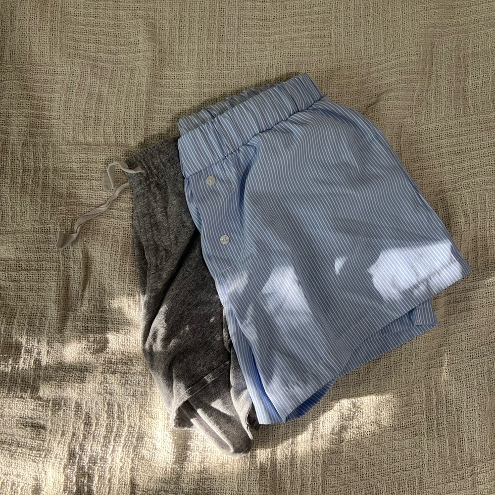 PJ SHORTS PAIR-  Striped Blue and Gray Shorts Set